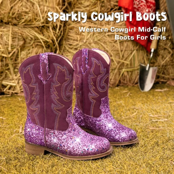 imageGirls Cowgirl Boots UnisexChild Mid Calf Glitter Toddler Cowboy Boot Little Big Kids Western Riding ShoesSequins Purple