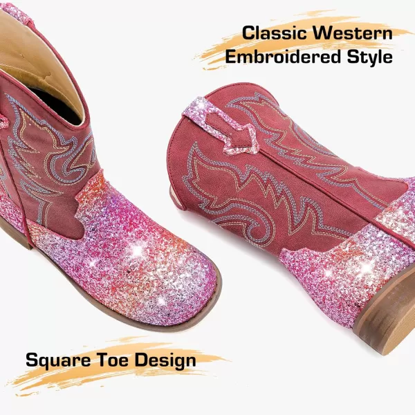 imageGirls Cowgirl Boots UnisexChild Mid Calf Glitter Toddler Cowboy Boot Little Big Kids Western Riding ShoesSequins Rainbow