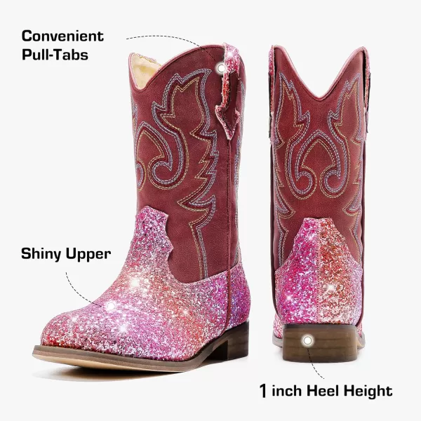 imageGirls Cowgirl Boots UnisexChild Mid Calf Glitter Toddler Cowboy Boot Little Big Kids Western Riding ShoesSequins Rainbow