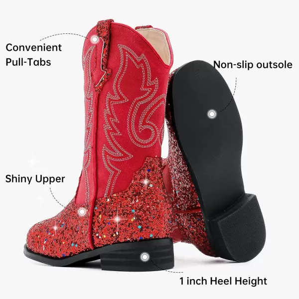 imageGirls Cowgirl Boots UnisexChild Mid Calf Glitter Toddler Cowboy Boot Little Big Kids Western Riding ShoesSequins Red