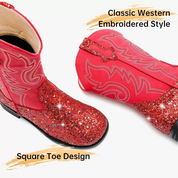 imageGirls Cowgirl Boots UnisexChild Mid Calf Glitter Toddler Cowboy Boot Little Big Kids Western Riding ShoesSequins Red