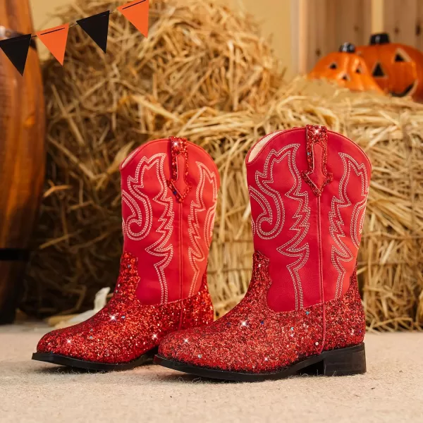 imageGirls Cowgirl Boots UnisexChild Mid Calf Glitter Toddler Cowboy Boot Little Big Kids Western Riding ShoesSequins Red