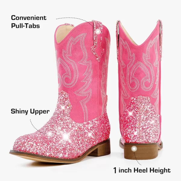 imageGirls Cowgirl Boots UnisexChild Mid Calf Glitter Toddler Cowboy Boot Little Big Kids Western Riding ShoesSequins Rose Pink