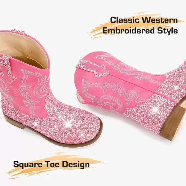 imageGirls Cowgirl Boots UnisexChild Mid Calf Glitter Toddler Cowboy Boot Little Big Kids Western Riding ShoesSequins Rose Pink