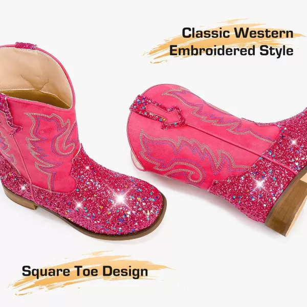 imageGirls Cowgirl Boots UnisexChild Mid Calf Glitter Toddler Cowboy Boot Little Big Kids Western Riding ShoesSequins Rose Red