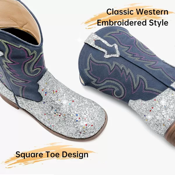 imageGirls Cowgirl Boots UnisexChild Mid Calf Glitter Toddler Cowboy Boot Little Big Kids Western Riding ShoesSequins Silver