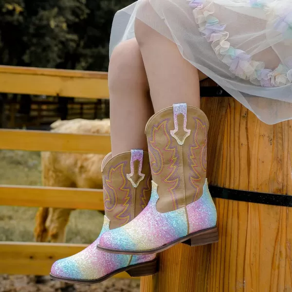 imageGirls Cowgirl Boots UnisexChild Mid Calf Glitter Toddler Cowboy Boot Little Big Kids Western Riding ShoesShiny Rainbow