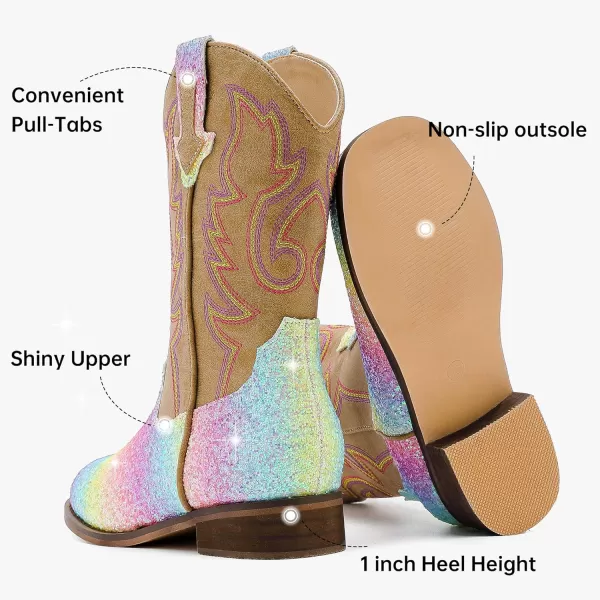 imageGirls Cowgirl Boots UnisexChild Mid Calf Glitter Toddler Cowboy Boot Little Big Kids Western Riding ShoesShiny Rainbow