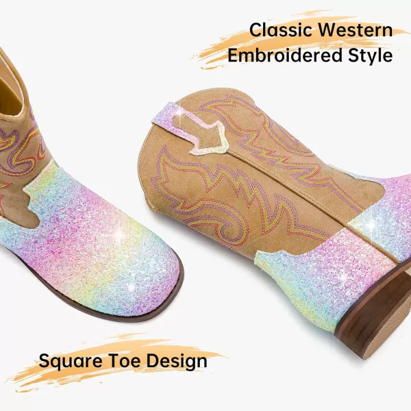 imageGirls Cowgirl Boots UnisexChild Mid Calf Glitter Toddler Cowboy Boot Little Big Kids Western Riding ShoesShiny Rainbow