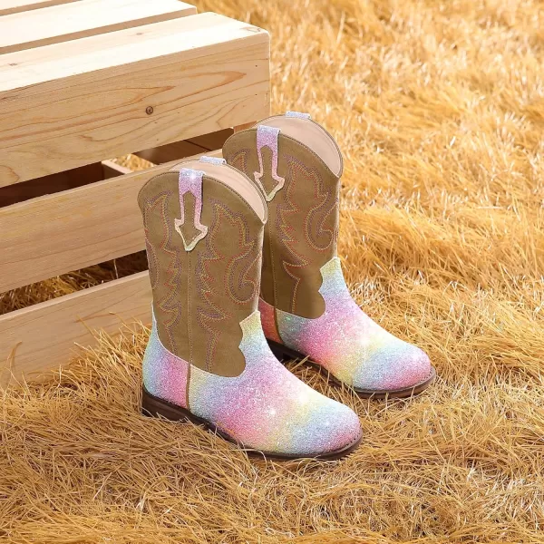 imageGirls Cowgirl Boots UnisexChild Mid Calf Glitter Toddler Cowboy Boot Little Big Kids Western Riding ShoesShiny Rainbow