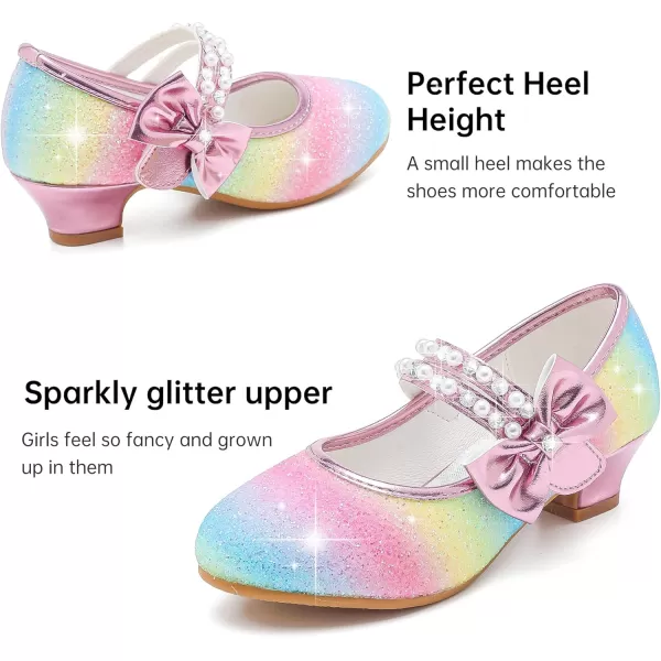 imageGirls Dress Shoes Girls Heel Flower Girl Shoes Girls Low Heel Pump Glitter Princess Heels Birthday Christmas Wedding Party Shoes for Toddler Little Big KidsPearl Sequins Rainbow
