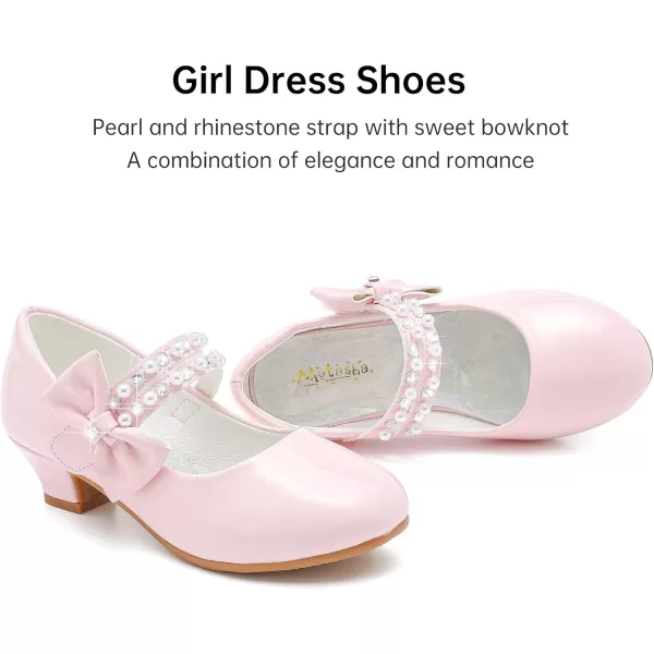 imageGirls Dress Shoes Girls Heel Flower Girl Shoes Girls Low Heel Pump Glitter Princess Heels Birthday Christmas Wedding Party Shoes for Toddler Little Big KidsPearl Patent Pink