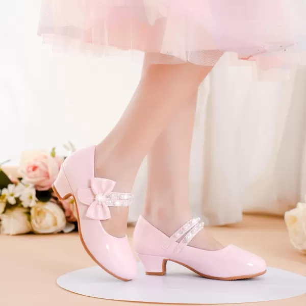 imageGirls Dress Shoes Girls Heel Flower Girl Shoes Girls Low Heel Pump Glitter Princess Heels Birthday Christmas Wedding Party Shoes for Toddler Little Big KidsPearl Patent Pink