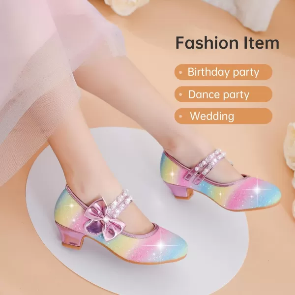 imageGirls Dress Shoes Girls Heel Flower Girl Shoes Girls Low Heel Pump Glitter Princess Heels Birthday Christmas Wedding Party Shoes for Toddler Little Big KidsPearl Sequins Rainbow