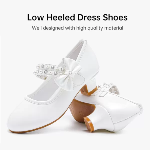 imageGirls Dress Shoes Girls Heel Flower Girl Shoes Girls Low Heel Pump Glitter Princess Heels Birthday Christmas Wedding Party Shoes for Toddler Little Big KidsPearl Patent White