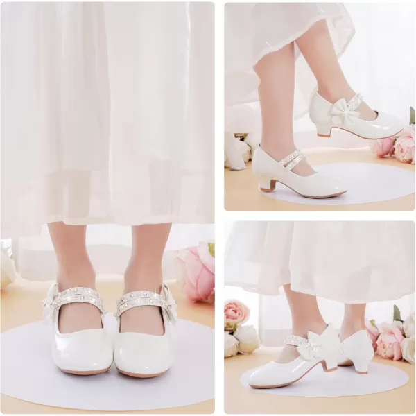 imageGirls Dress Shoes Girls Heel Flower Girl Shoes Girls Low Heel Pump Glitter Princess Heels Birthday Christmas Wedding Party Shoes for Toddler Little Big KidsPearl Patent White
