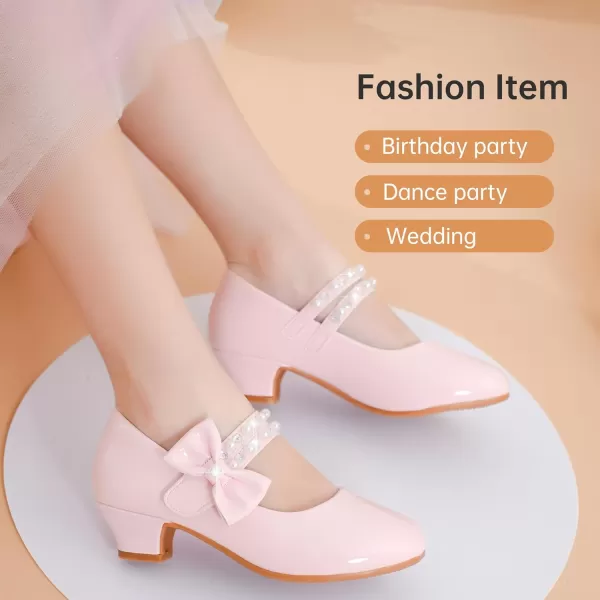 imageGirls Dress Shoes Girls Heel Flower Girl Shoes Girls Low Heel Pump Glitter Princess Heels Birthday Christmas Wedding Party Shoes for Toddler Little Big KidsPearl Patent Pink