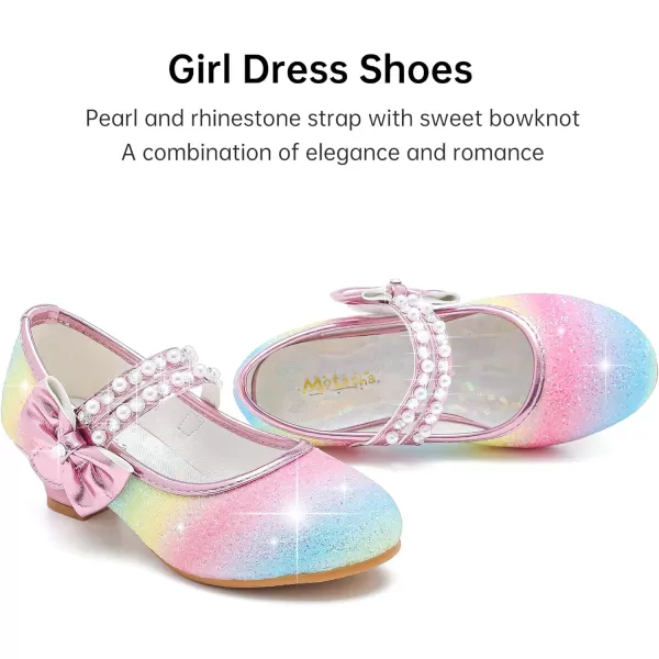 imageGirls Dress Shoes Girls Heel Flower Girl Shoes Girls Low Heel Pump Glitter Princess Heels Birthday Christmas Wedding Party Shoes for Toddler Little Big KidsPearl Sequins Rainbow