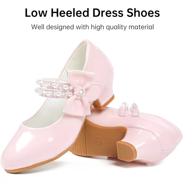 imageGirls Dress Shoes Girls Heel Flower Girl Shoes Girls Low Heel Pump Glitter Princess Heels Birthday Christmas Wedding Party Shoes for Toddler Little Big KidsPearl Patent Pink