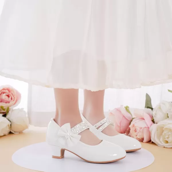imageGirls Dress Shoes Girls Heel Flower Girl Shoes Girls Low Heel Pump Glitter Princess Heels Birthday Christmas Wedding Party Shoes for Toddler Little Big KidsPearl Patent White
