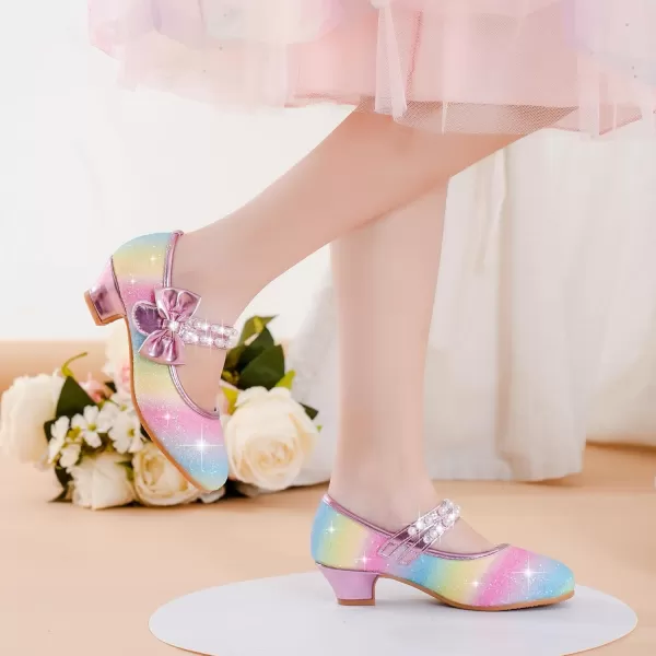 imageGirls Dress Shoes Girls Heel Flower Girl Shoes Girls Low Heel Pump Glitter Princess Heels Birthday Christmas Wedding Party Shoes for Toddler Little Big KidsPearl Sequins Rainbow