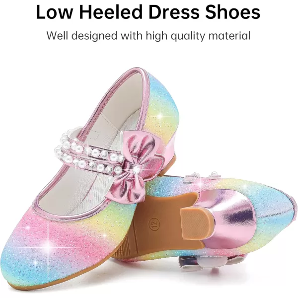 imageGirls Dress Shoes Girls Heel Flower Girl Shoes Girls Low Heel Pump Glitter Princess Heels Birthday Christmas Wedding Party Shoes for Toddler Little Big KidsPearl Sequins Rainbow