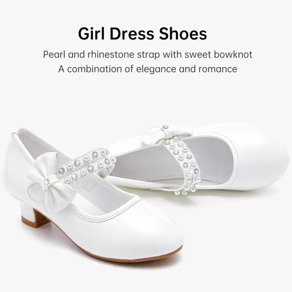 imageGirls Dress Shoes Girls Heel Flower Girl Shoes Girls Low Heel Pump Glitter Princess Heels Birthday Christmas Wedding Party Shoes for Toddler Little Big KidsPearl Patent White