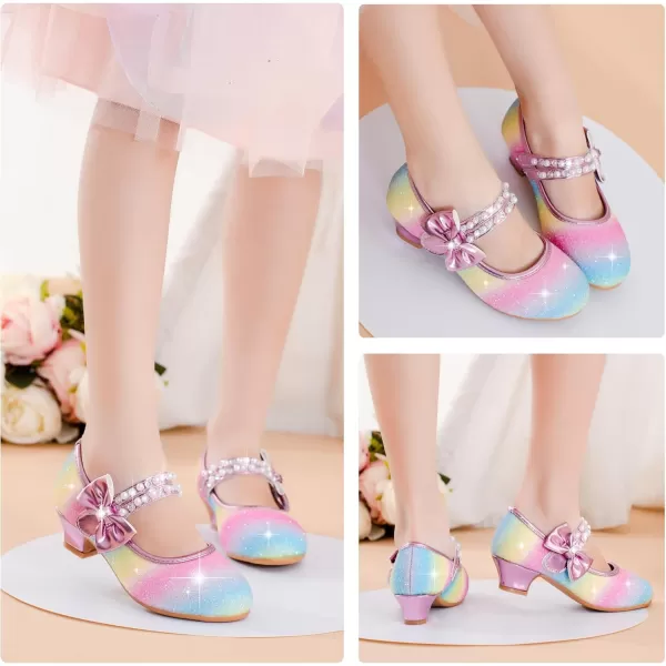 imageGirls Dress Shoes Girls Heel Flower Girl Shoes Girls Low Heel Pump Glitter Princess Heels Birthday Christmas Wedding Party Shoes for Toddler Little Big KidsPearl Sequins Rainbow