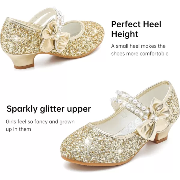 imageGirls Dress Shoes Girls Heel Flower Girl Shoes Girls Low Heel Pump Glitter Princess Heels Birthday Christmas Wedding Party Shoes for Toddler Little Big KidsPearl Sequins Gold