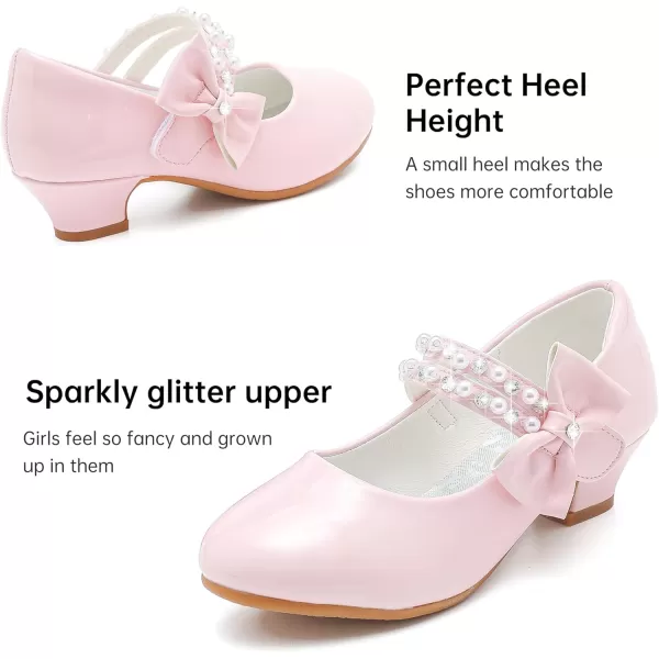 imageGirls Dress Shoes Girls Heel Flower Girl Shoes Girls Low Heel Pump Glitter Princess Heels Birthday Christmas Wedding Party Shoes for Toddler Little Big KidsPearl Patent Pink