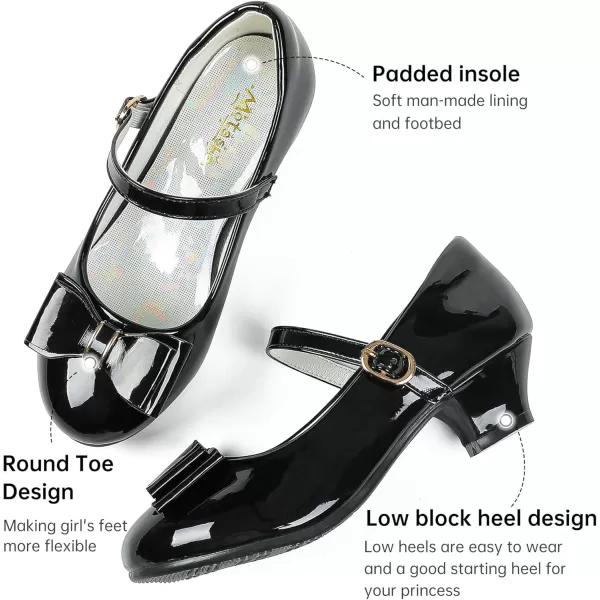 imageGirls Dress Shoes Glitter Princess Shoes Flower Girls Heels Birthday Christmas Wedding Party for Toddler Little Big KidBow Patent Black