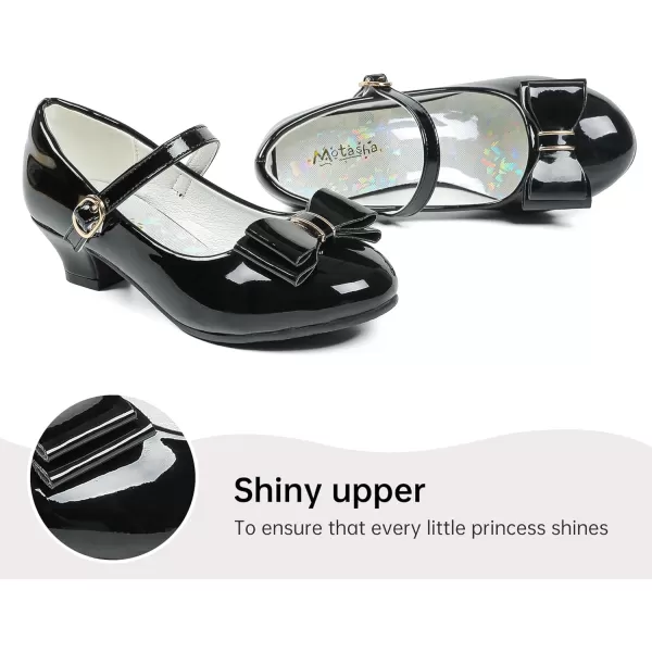imageGirls Dress Shoes Glitter Princess Shoes Flower Girls Heels Birthday Christmas Wedding Party for Toddler Little Big KidBow Patent Black