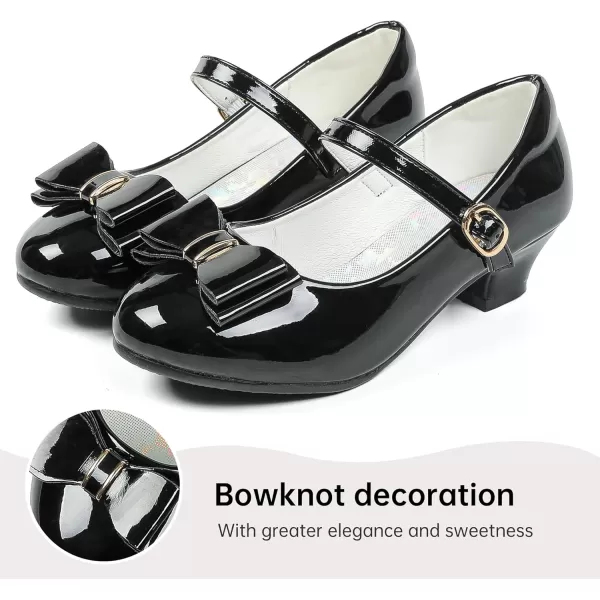 imageGirls Dress Shoes Glitter Princess Shoes Flower Girls Heels Birthday Christmas Wedding Party for Toddler Little Big KidBow Patent Black
