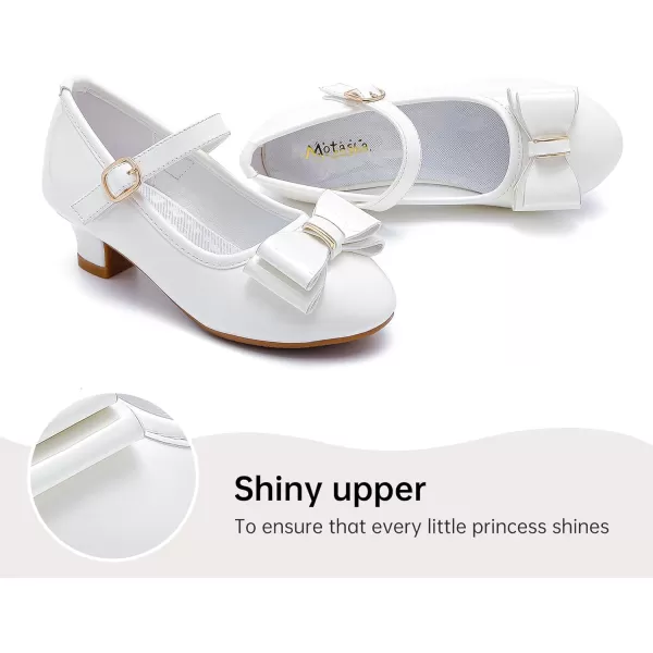 imageGirls Dress Shoes Glitter Princess Shoes Flower Girls Heels Birthday Christmas Wedding Party for Toddler Little Big KidBow Patent White