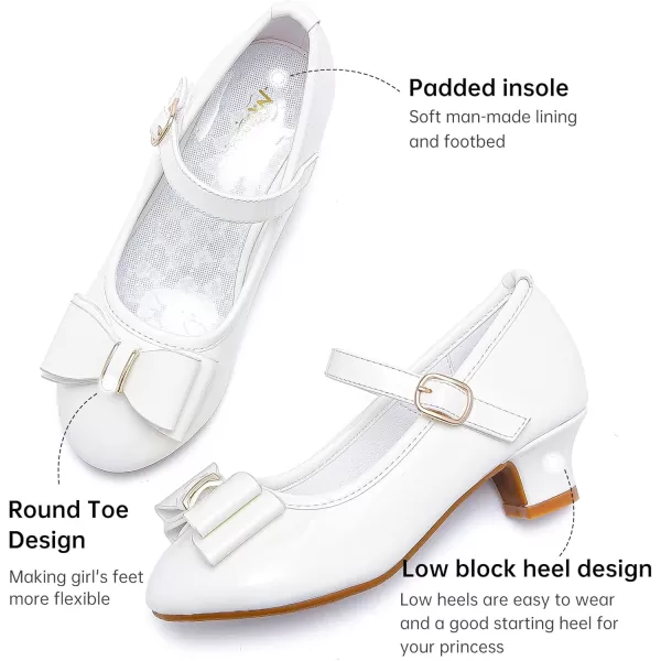 imageGirls Dress Shoes Glitter Princess Shoes Flower Girls Heels Birthday Christmas Wedding Party for Toddler Little Big KidBow Patent White