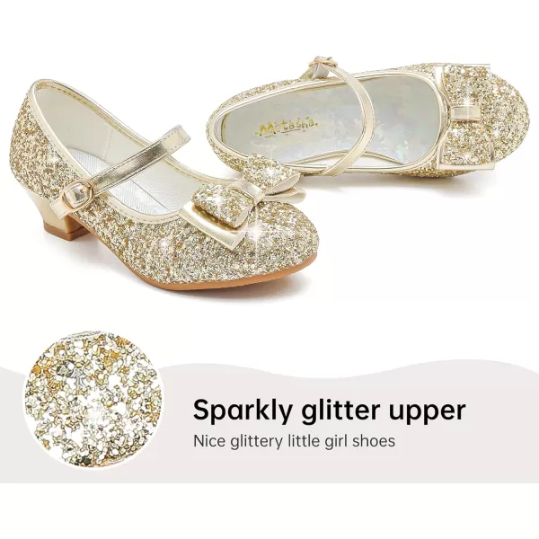 imageGirls Dress Shoes Glitter Princess Shoes Flower Girls Heels Birthday Christmas Wedding Party for Toddler Little Big KidBow Sequins Gold