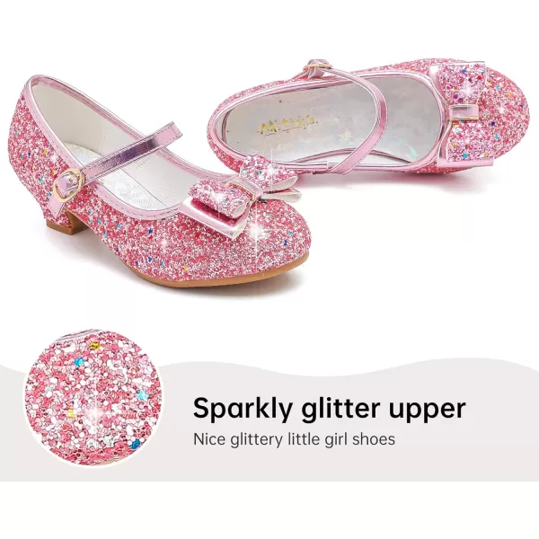 imageGirls Dress Shoes Glitter Princess Shoes Flower Girls Heels Birthday Christmas Wedding Party for Toddler Little Big KidBow Sequins Pink