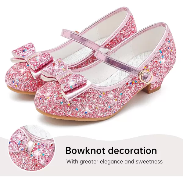 imageGirls Dress Shoes Glitter Princess Shoes Flower Girls Heels Birthday Christmas Wedding Party for Toddler Little Big KidBow Sequins Pink