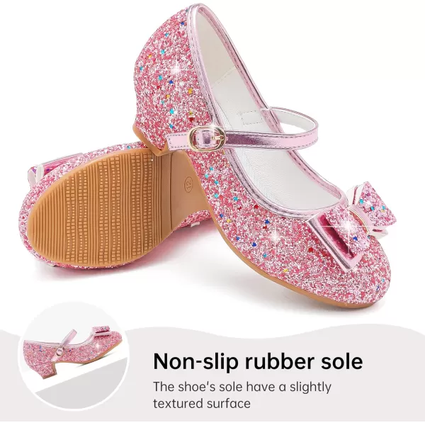 imageGirls Dress Shoes Glitter Princess Shoes Flower Girls Heels Birthday Christmas Wedding Party for Toddler Little Big KidBow Sequins Pink