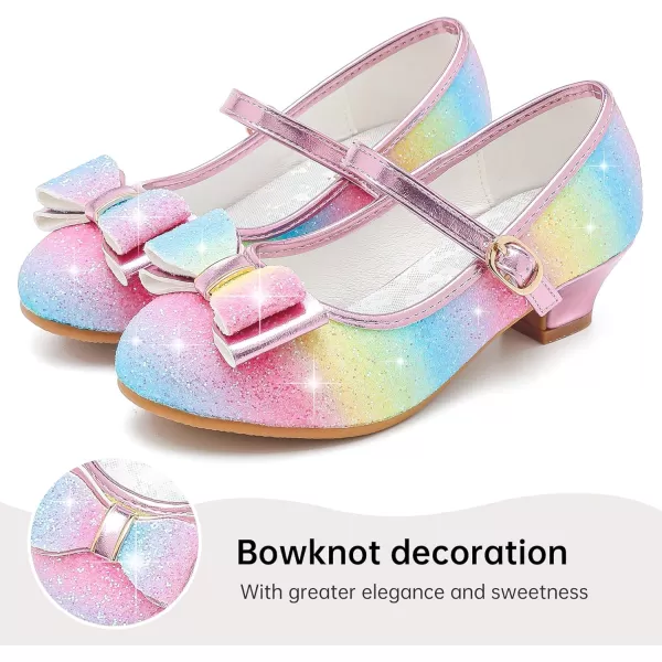 imageGirls Dress Shoes Glitter Princess Shoes Flower Girls Heels Birthday Christmas Wedding Party for Toddler Little Big KidBow Sequins Rainbow