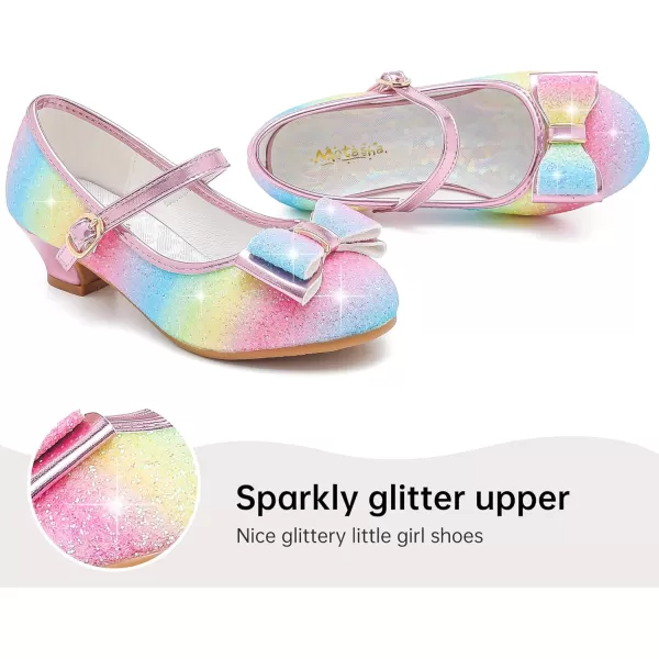 imageGirls Dress Shoes Glitter Princess Shoes Flower Girls Heels Birthday Christmas Wedding Party for Toddler Little Big KidBow Sequins Rainbow