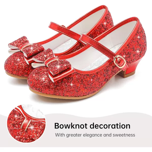 imageGirls Dress Shoes Glitter Princess Shoes Flower Girls Heels Birthday Christmas Wedding Party for Toddler Little Big KidBow Sequins Red