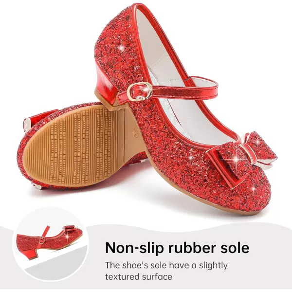 imageGirls Dress Shoes Glitter Princess Shoes Flower Girls Heels Birthday Christmas Wedding Party for Toddler Little Big KidBow Sequins Red