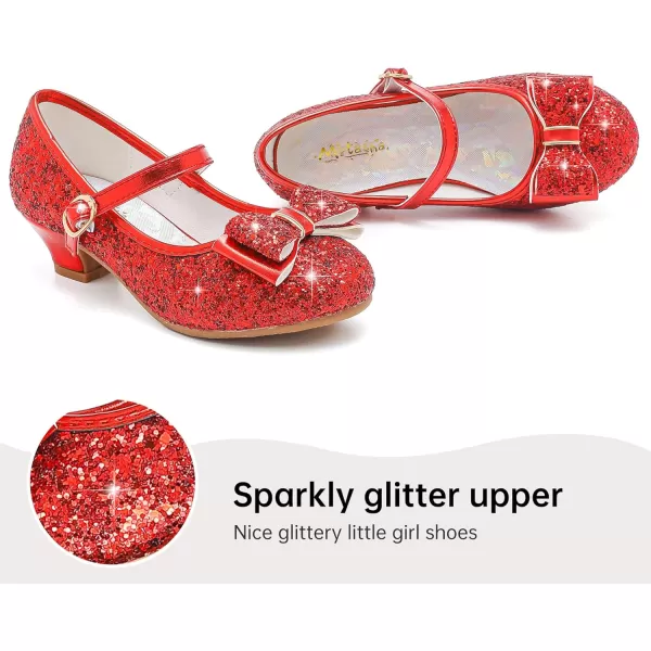 imageGirls Dress Shoes Glitter Princess Shoes Flower Girls Heels Birthday Christmas Wedding Party for Toddler Little Big KidBow Sequins Red