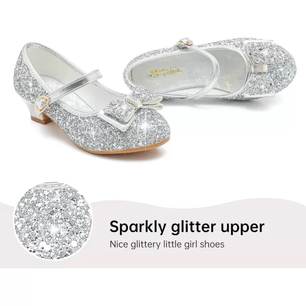 imageGirls Dress Shoes Glitter Princess Shoes Flower Girls Heels Birthday Christmas Wedding Party for Toddler Little Big KidBow Sequins Silver