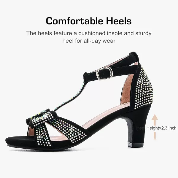 imageGirls Heel Sandals Dress Pump Open Toe T Strap Rhinestone Sandals Wedding Party Prom Shoes Little Big KidsBlack