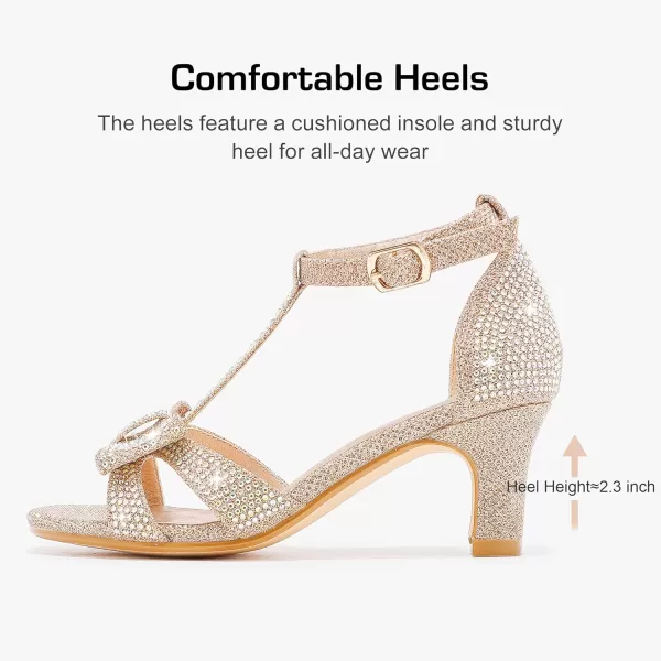 imageGirls Heel Sandals Dress Pump Open Toe T Strap Rhinestone Sandals Wedding Party Prom Shoes Little Big KidsChampagne