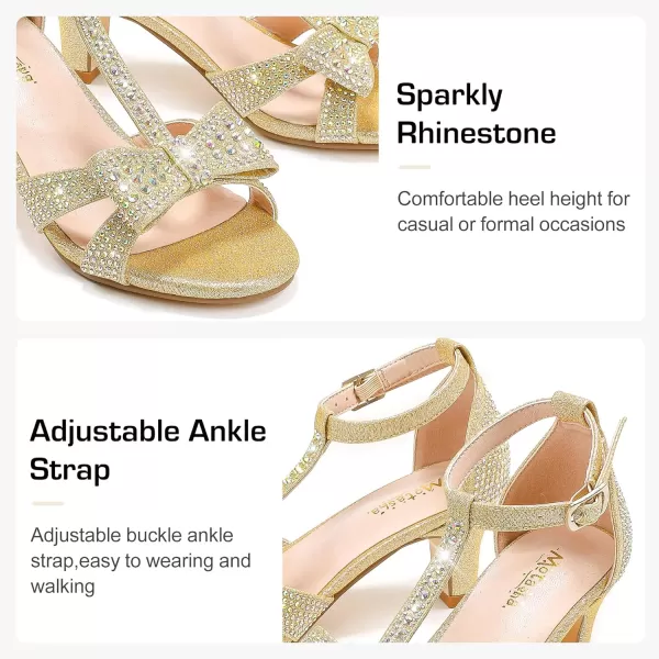 imageGirls Heel Sandals Dress Pump Open Toe T Strap Rhinestone Sandals Wedding Party Prom Shoes Little Big KidsGold