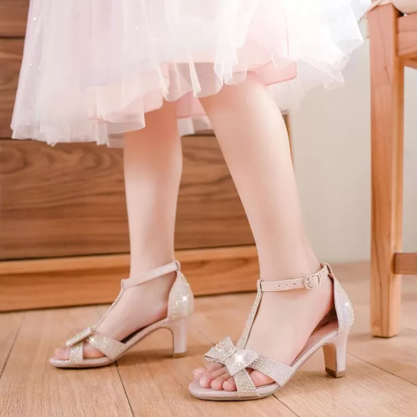 imageGirls Heel Sandals Dress Pump Open Toe T Strap Rhinestone Sandals Wedding Party Prom Shoes Little Big KidsRose Gold