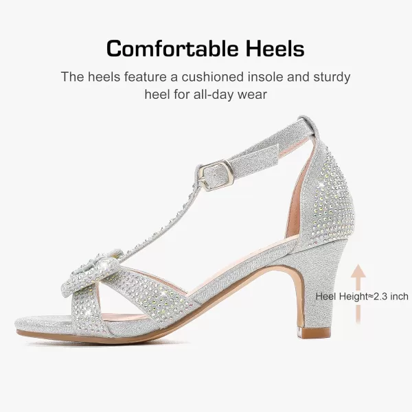 imageGirls Heel Sandals Dress Pump Open Toe T Strap Rhinestone Sandals Wedding Party Prom Shoes Little Big KidsSilver